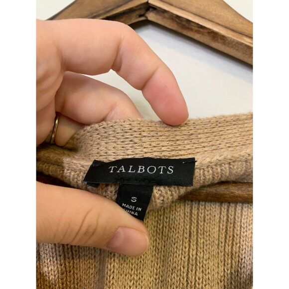 Talbots Blue Tan Ribbed V Neck Sweater Womens Sz S Soft Stretchy - Picture 6 of 14